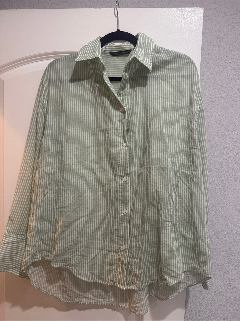 Zara oversized mint green striped shirt